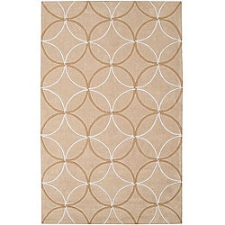 Hand-tufted Contemporary Beige Retro Chic Green Geometric Abstract Rug (5' x 8')