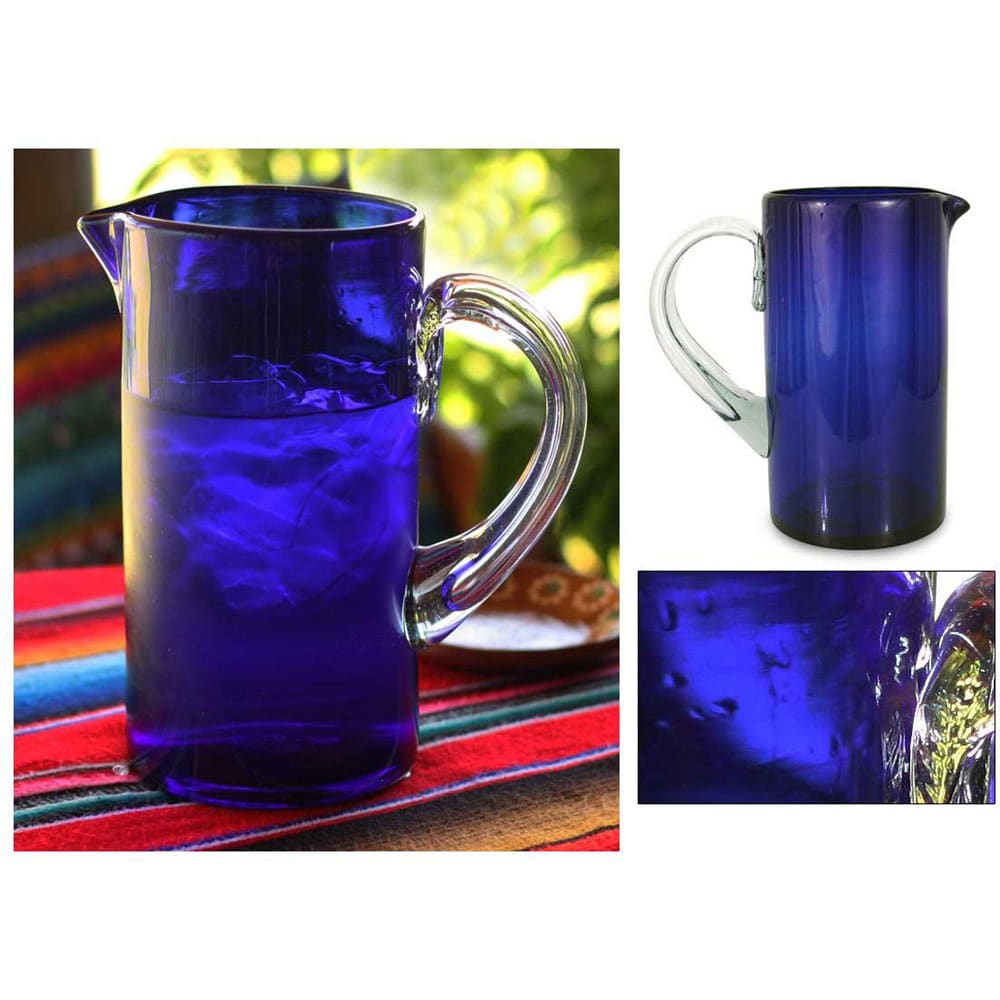 Handcrafted Blown Glass 'Deep Blue' Pitcher (Mexico)