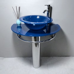 Kokols Blue Vessel Sink Pedestal Bathroom Vanity