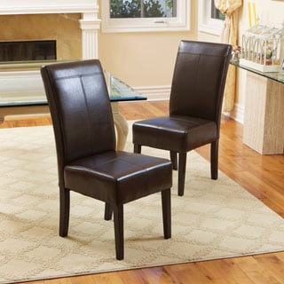 T-stitch Chocolate Brown Leather Dining Chairs (Set of 2) by Christopher Knight Home