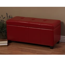 Warehouse of Tiffany Ariel Red Faux-Leather Button-Tufted Storage Bench