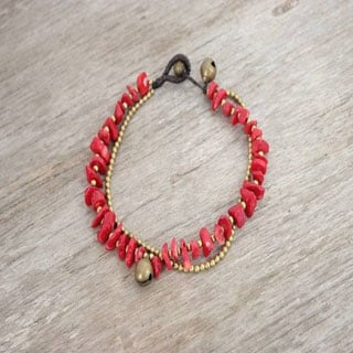 Shell and Brass Bead Anklet (Thailand)