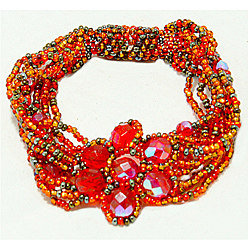 Handmade Orange and Yellow Glass Bead Magnetic Flower Bracelet (Guatemala)