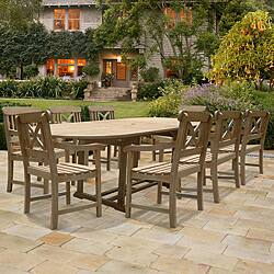Renaissance Hardwood Oval Extension Table and Armchair 9-piece Outdoor Dining Set