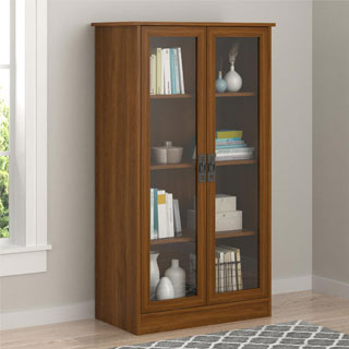 Ameriwood Home Quinton Point Brown Oak Bookcase with Glass Doors