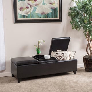 Harold Espresso Leather Storage Ottoman by Christopher Knight Home
