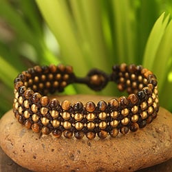 Handcrafted Brass 'Golden Sky' Tiger's Eye Bracelet (Thailand)