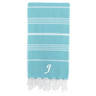 Authentic Pestemal Fouta Original Turquoise Blue and White Stripe Turkish Cotton Bath/ Beach Towel with Monogram Initial