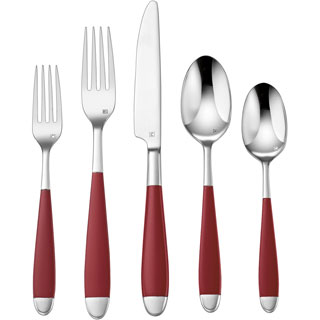Elite Beille 20-Piece Stainless Steel Flatware Set with Red Accents