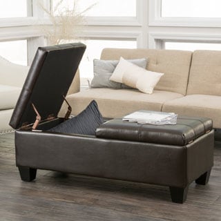 Merrill Double Opening Chocolate Brown Leather Storage Ottoman by Christopher Knight Home