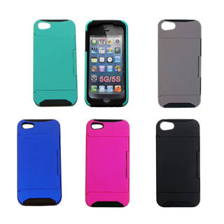 Hybrid Dual Layer Case with Credit Card Holder for Apple iPhone 5 and 5S