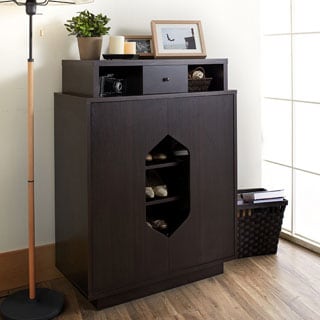 Furniture of America Larkins Modern Cut-Out Espresso Shoe Cabinet