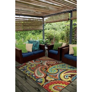 Carolina Weavers Indoor/Outdoor Santa Barbara Collection Floral Rainbow Multi Area Rug (5'2 x 7'6)