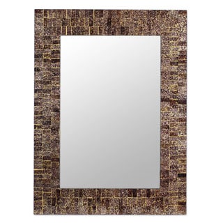 Golden Fireflies Shades of Brown Gold Maroon Glass Tile Mosaic Contemporary Accent Vertical or Horizontal Wall Mirror (India)