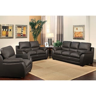 Abbyson Monarch 3-Piece Top Grain Leather Sofa Set