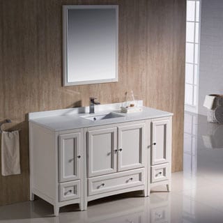 Fresca Oxford 54-inch Antique White Traditional Bathroom Vanity with 2 Side Cabinets
