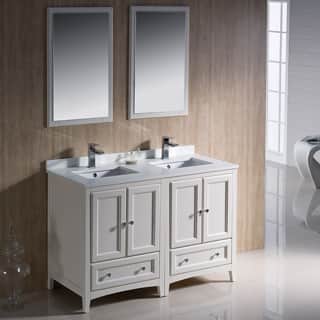 Fresca Oxford 48-inch Antique White Traditional Double Sink Bathroom Vanity