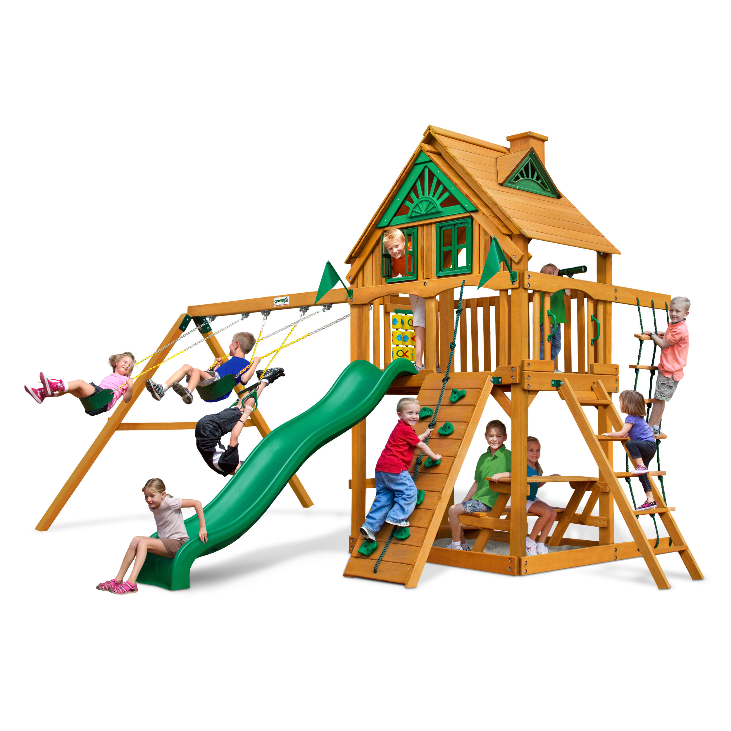 Gorilla Playsets Chateau Treehouse Swing Set with Amber Posts