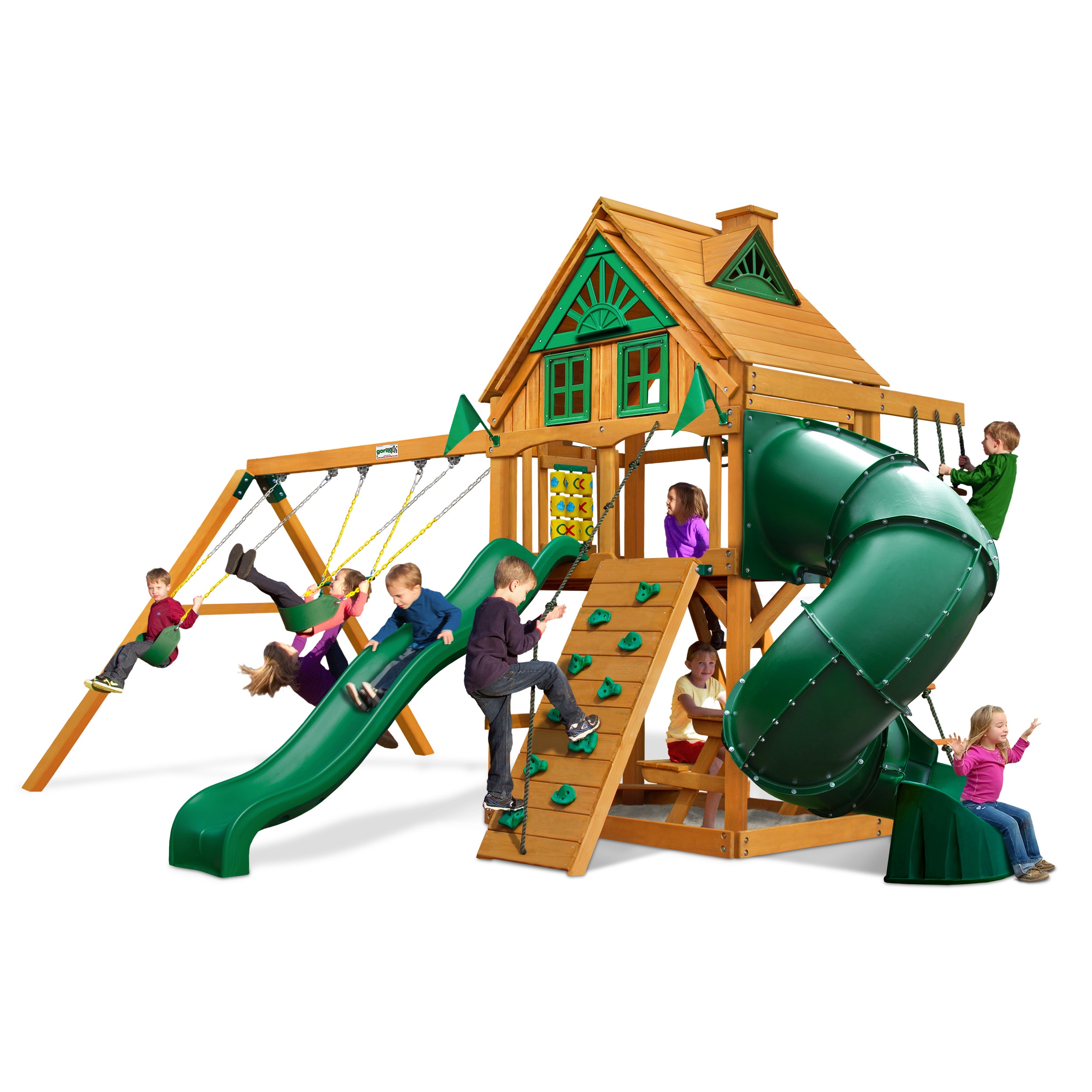 Gorilla Playsets Mountaineer Treehouse Swing Set with Amber Posts
