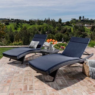 Thumbnail 1, Luana Outdoor 3-piece Wicker Adjustable Chaise Lounge Set with Cushions by Christopher Knight Home.