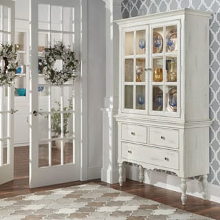 TRIBECCA HOME McKay Country Antique White Display Buffet Storage China Cabinet