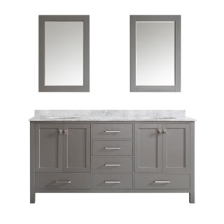 Gela 72-inch Grey Double Vanity with Carrera White Marble Top with Mirror