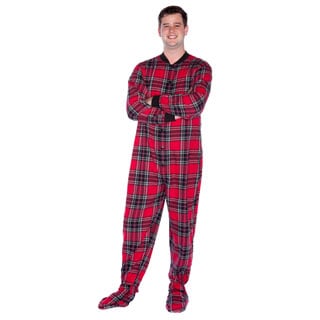 Big Feet Pajama Company Unisex Red and Black Plaid Cotton Flannel Adult Footed Pajamas
