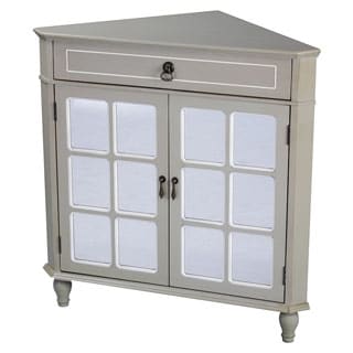 Heather Ann Mirror Insert Double Door, Single Drawer Wooden Corner Cabinet