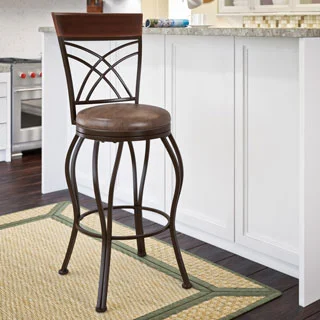 CorLiving Jericho Metal Bar Height Barstool with Rustic Brown Bonded Leather Seat