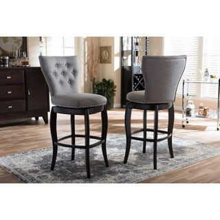 Baxton Studio Leonice Modern and Contemporary Grey Fabric Upholstered Button-tufted 29-Inch Swivel Barstool Set of 2