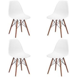 Poly and Bark Vortex Dining Chair with Walnut Legs -White (Set of 4)