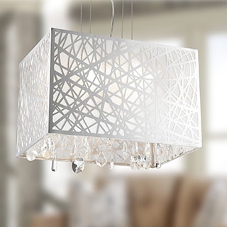 High Gloss Modern 4-light Chrome Finish Rectangle Drum Shade with Clear Crystal Chandelier