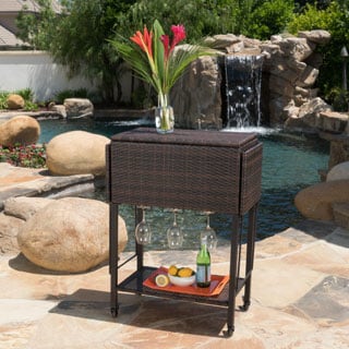 Alohi Outdoor Wicker Bar Cart by Christopher Knight Home