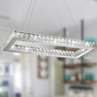 Modern Euro Cosmos LED Collection 14 Light Chrome Finish Crystal Rectangle Dimmable Chandelier 28" L x 12" W x 2" H Large