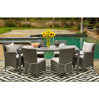 Handy Living Aldrich Grey Indoor/Outdoor 7 Piece Rectangle Dining Set with Grey Cushions