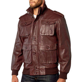 Tanner's Avenue Men's Burgundy Lambskin Leather Bomber Jacket