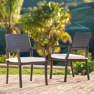 Rhode Island Outdoor Wicker Dining Chair Chair with Cushion (Set of 2) by Christopher Knight Home