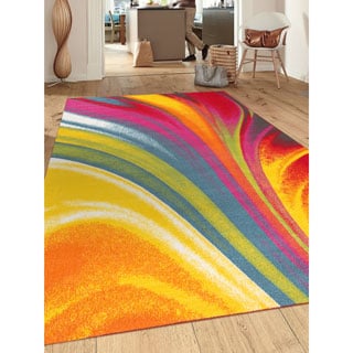 Modern Contemporary Waves Multicolored Non-slip Non-skid Area Rug (7' 10 x 10')