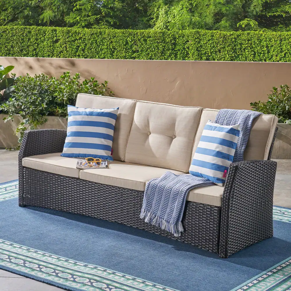 Sanger Outdoor 3 Seater Wicker Sofa by Christopher Knight Home