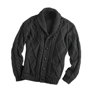 Men's Aran Shawl Collar Cable Knit Cardigan Sweater