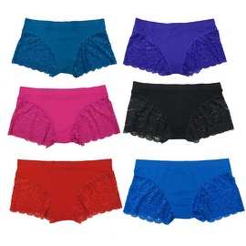 Women 6 Pack Seamless Side Lace Solid Color Boyshorts Panties