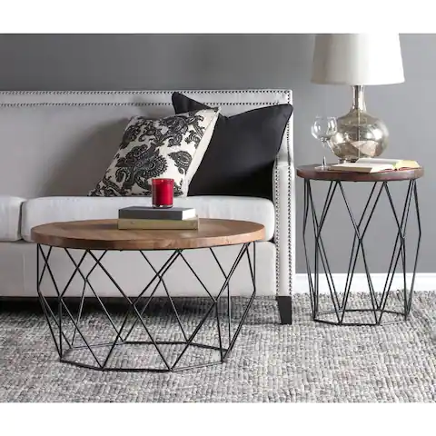 Chester Wood/Iron Geometric Round Side Table by Kosas Home - 24Hx20Wx20D