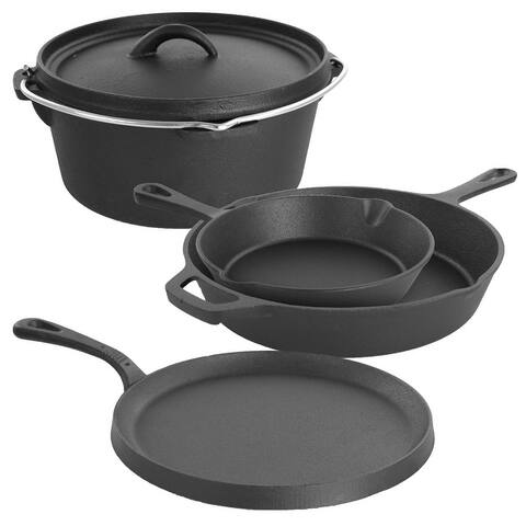 MegaChef Pre-Seasoned CastIron 5Pc Kitchen Cookware Set, Pots and Pans