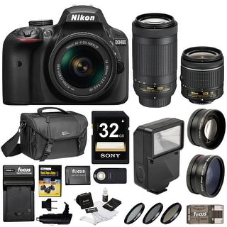 Nikon D3400 DSLR Camera (Black) w/ 18-55mm & 70-300mm Lenses and Nikon Gadget Bag Bundle