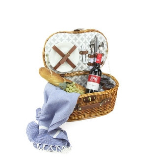 2-Person Hand Woven Honey Willow Picnic Basket Set with Accessories