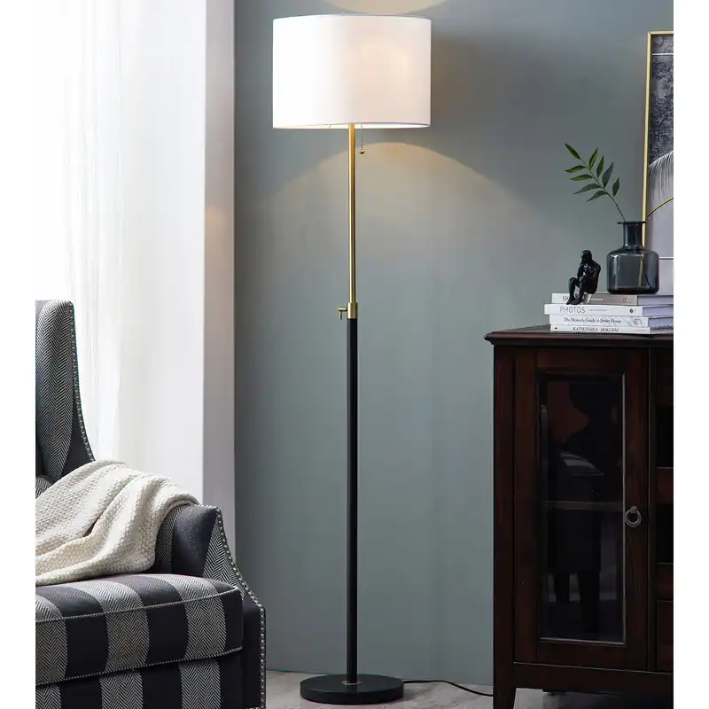 KAWOTI 65" Gold/ Black Adjustable Floor Lamp with Fabric Shade