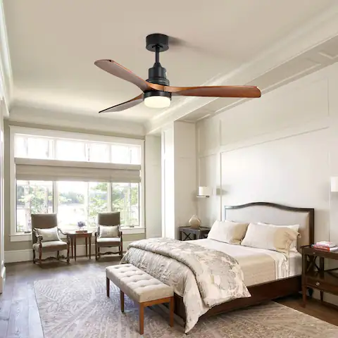 52 Inch Walnut Wood Ceiling Fan Light