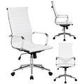 2xhome White Executive Ergonomic High Back Eames Office Chair Ribbed PU Leather Swivel for Manager Conference Computer Desk