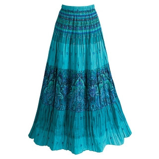 Women's Long Peasant Skirt - Tiered Broomstick Style in Caribbean Blues