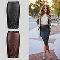 Womens Faux Leather Pencil Stretch Bodycon High Waist Skirt - Thumbnail 0